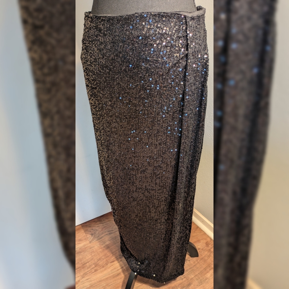 Rachel Zoe Black Sequin Maxi Skirt